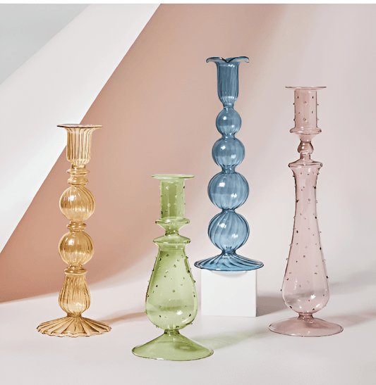 Fleur Pastel Glass Candlestick Holders