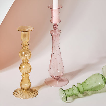 Fleur Pastel Glass Candlestick Holders