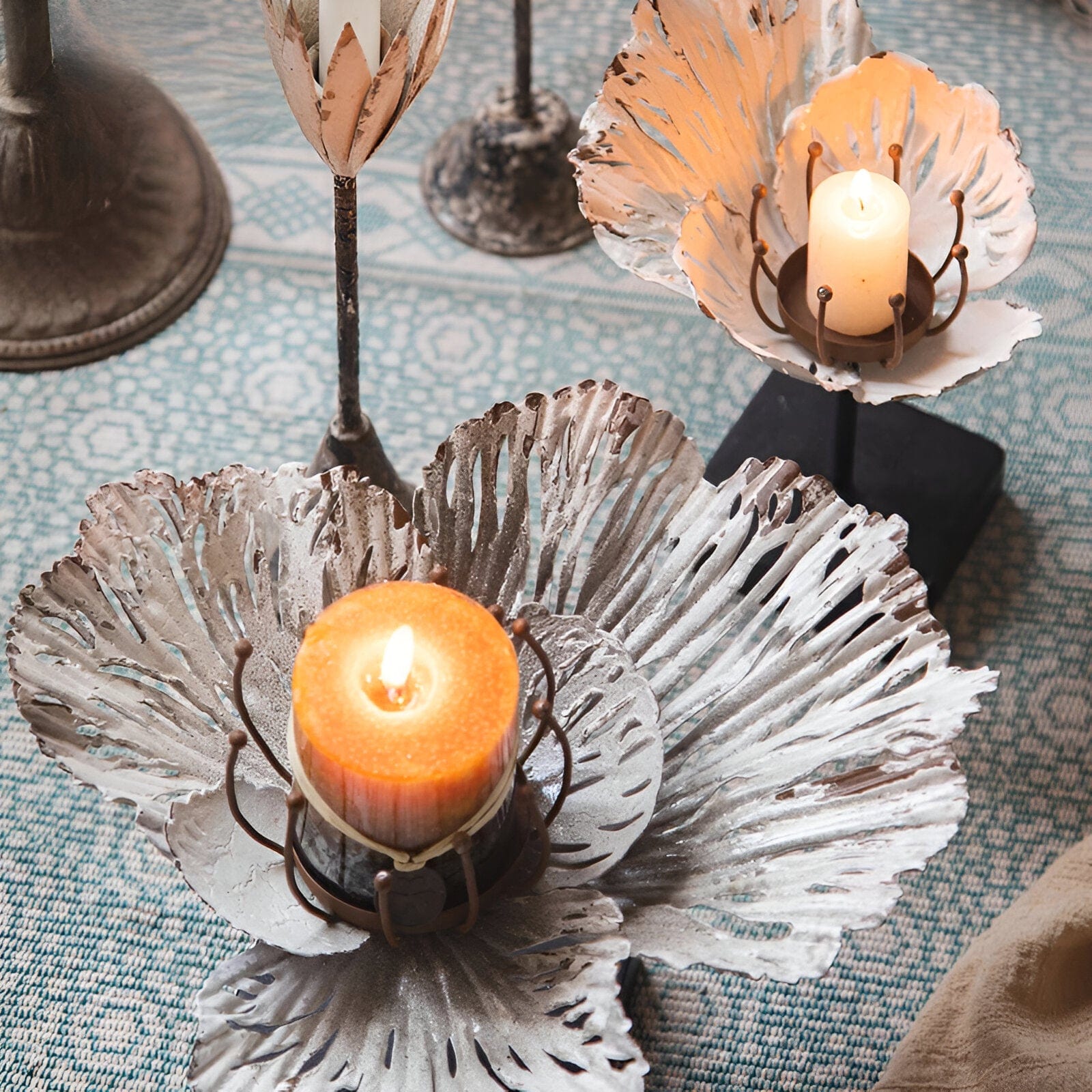 Elegant Metal Flower Candle Holders