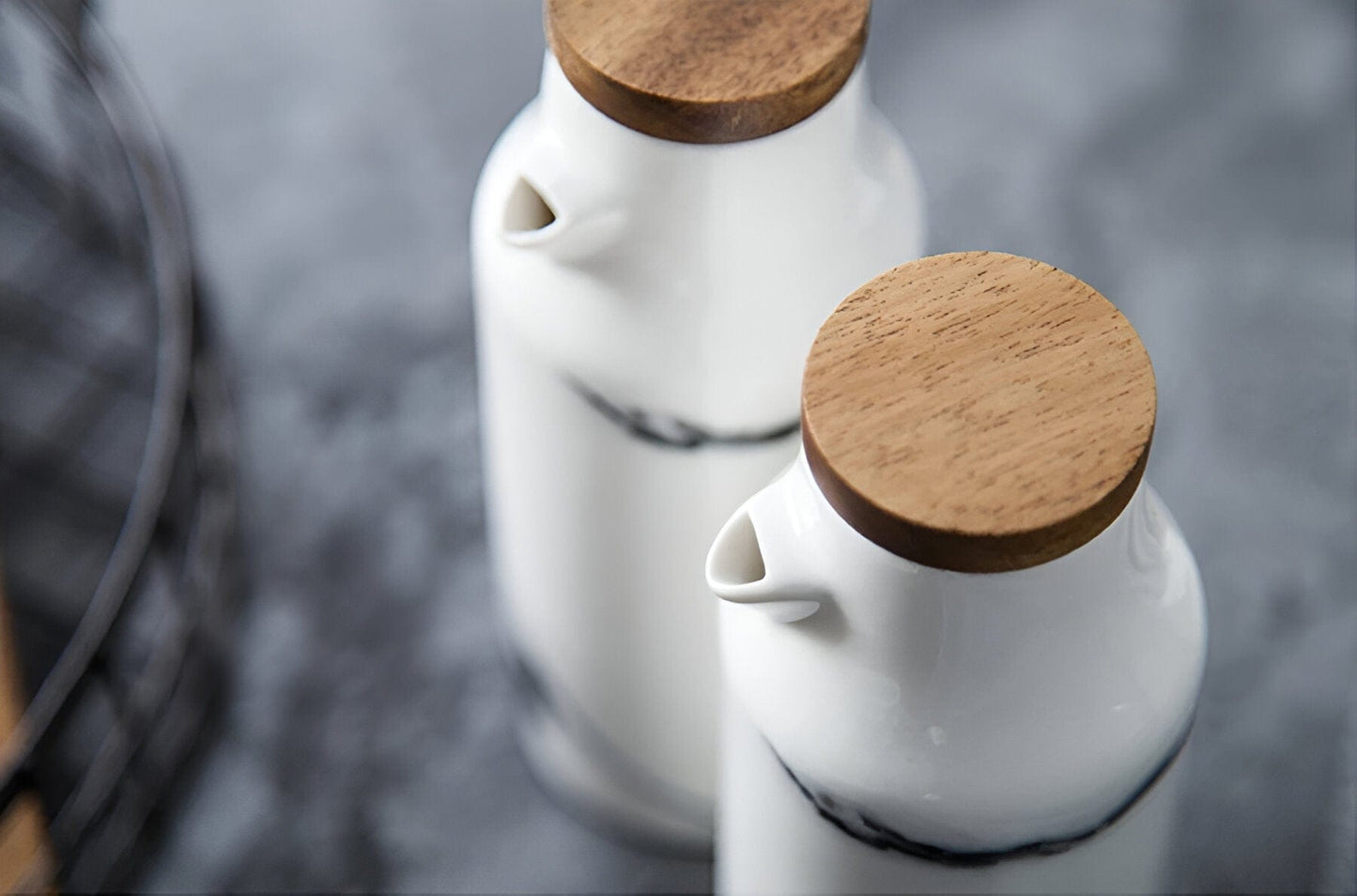 Ceramic Salt and Pepper Shaker + Oil and Vinegar Bottle Set