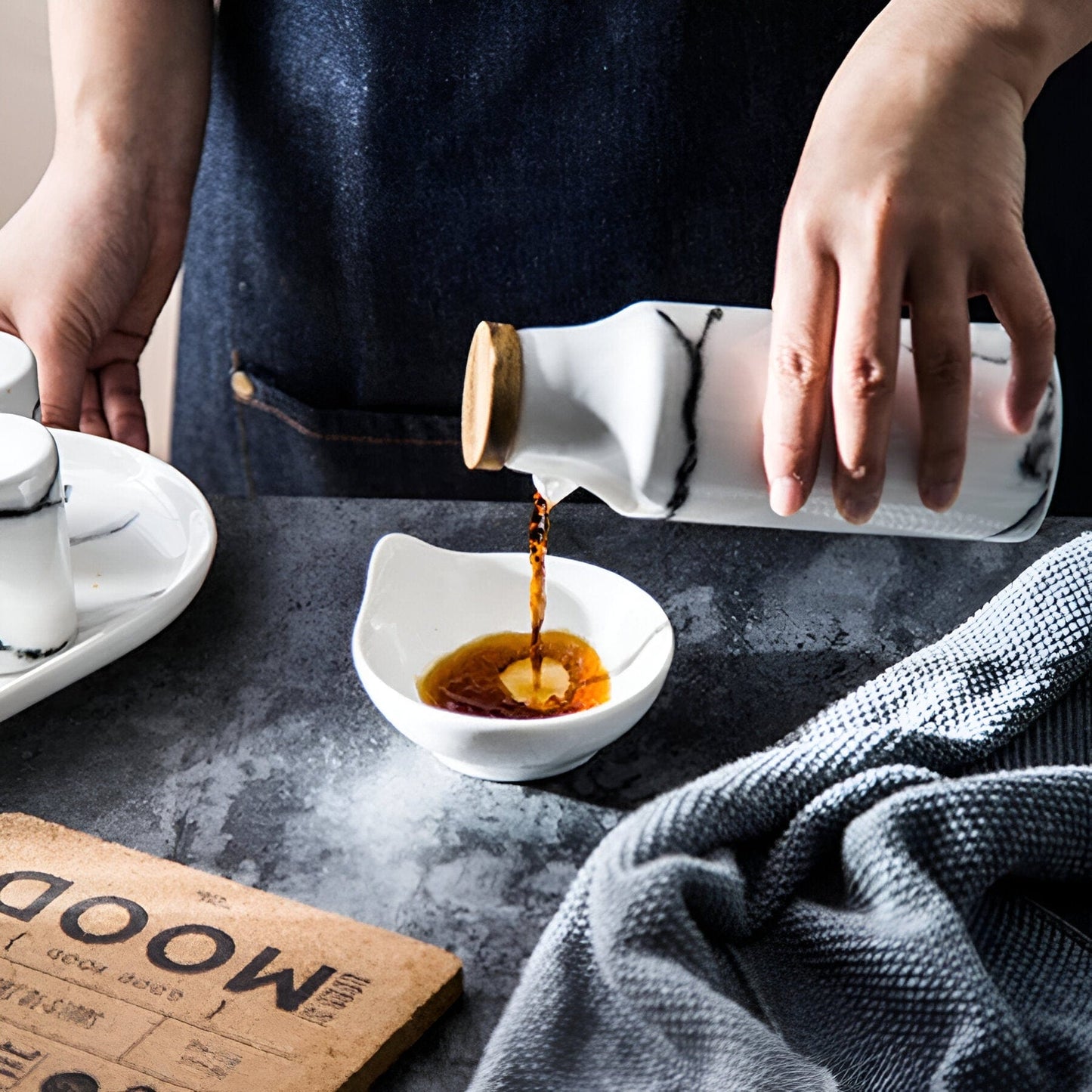 Ceramic Salt and Pepper Shaker + Oil and Vinegar Bottle Set