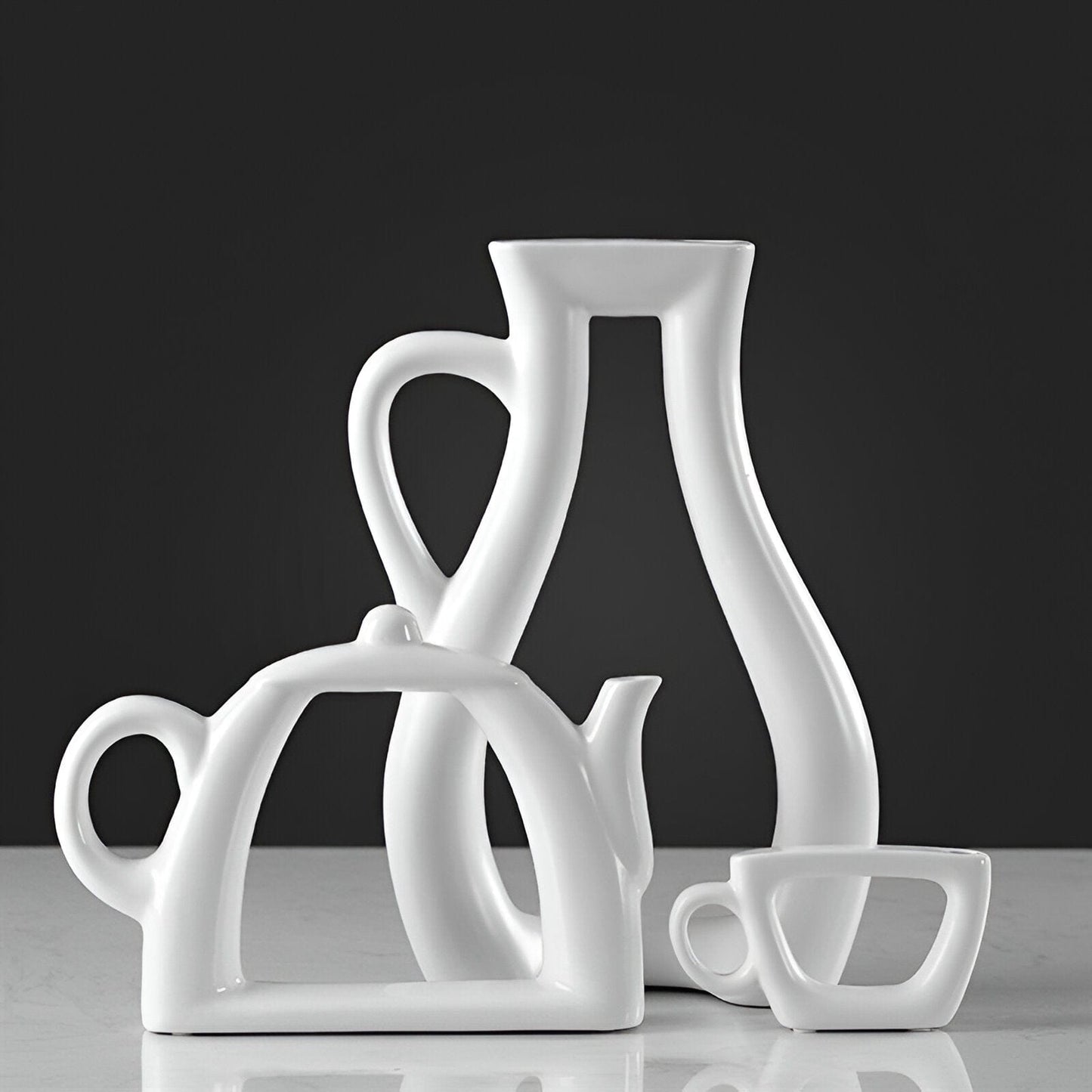 White Ceramic Tea Time Vases