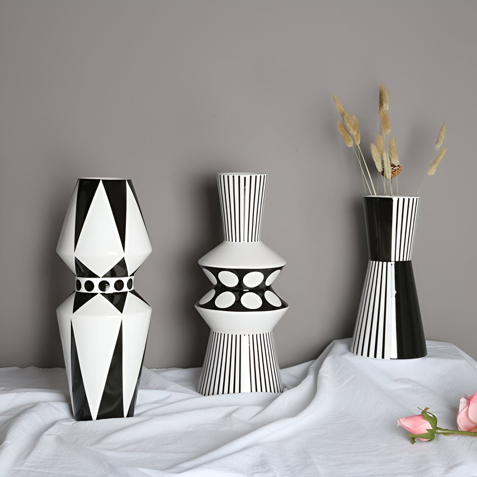 Black And White Geometric Vases