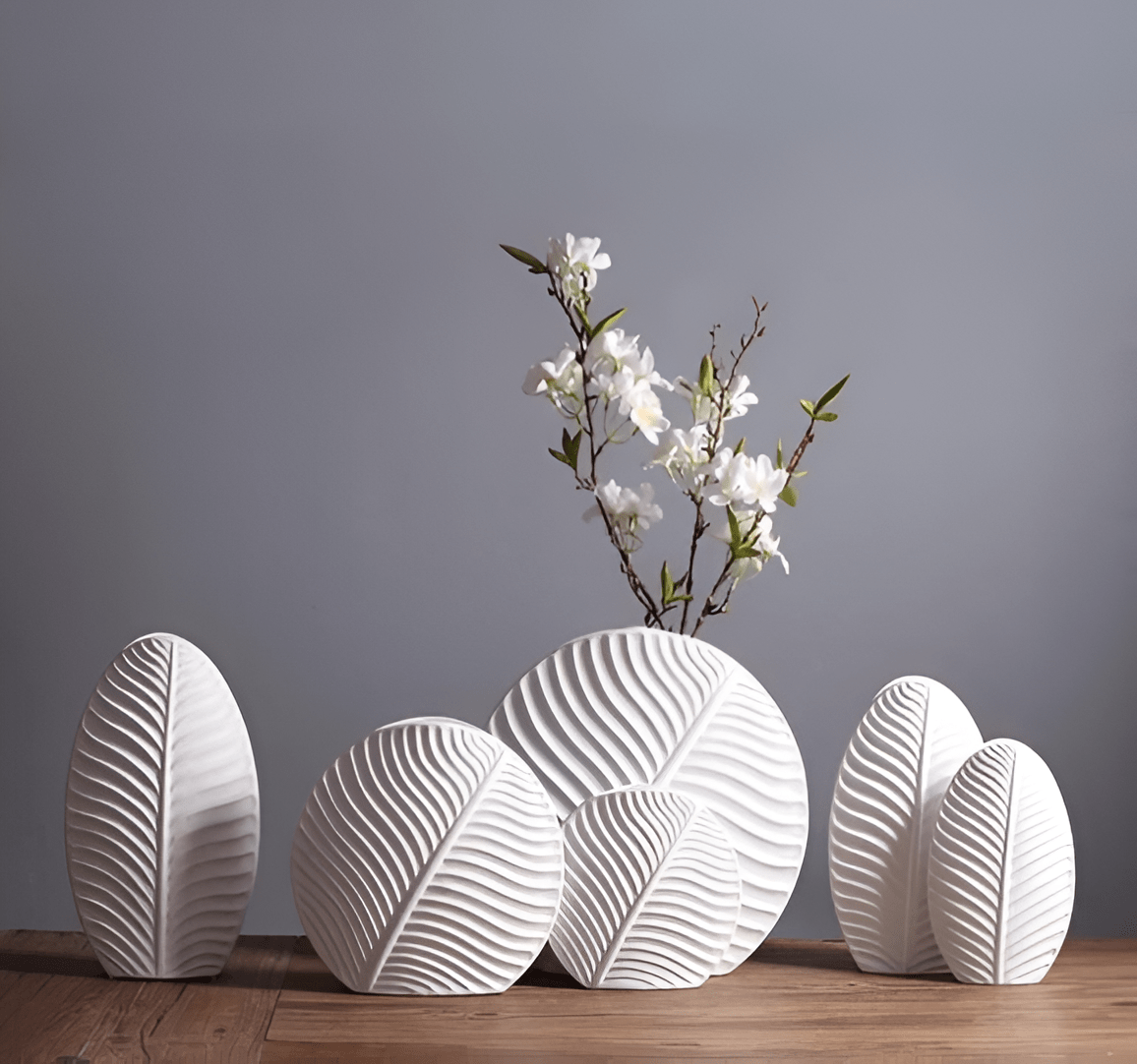 White Leaf Vases