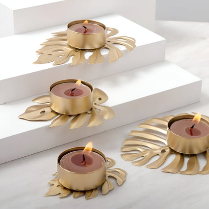 Wrought Iron Monstera Leaf Tealight Candle Holders: 