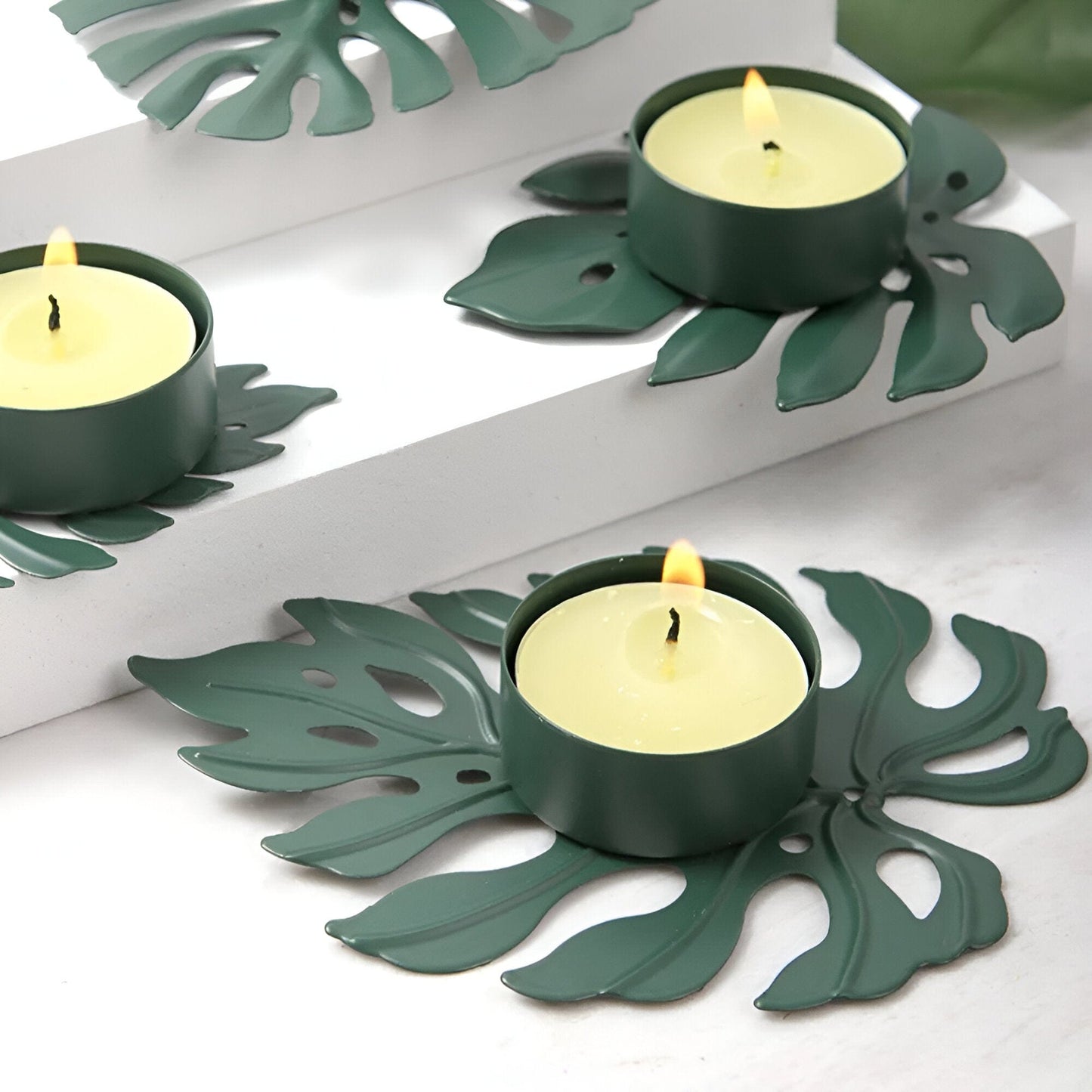 Wrought Iron Monstera Leaf Tealight Candle Holders: 