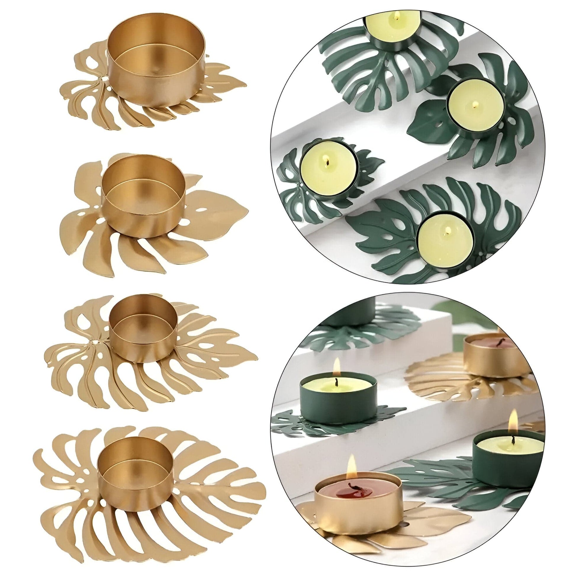 Wrought Iron Monstera Leaf Tealight Candle Holders: 