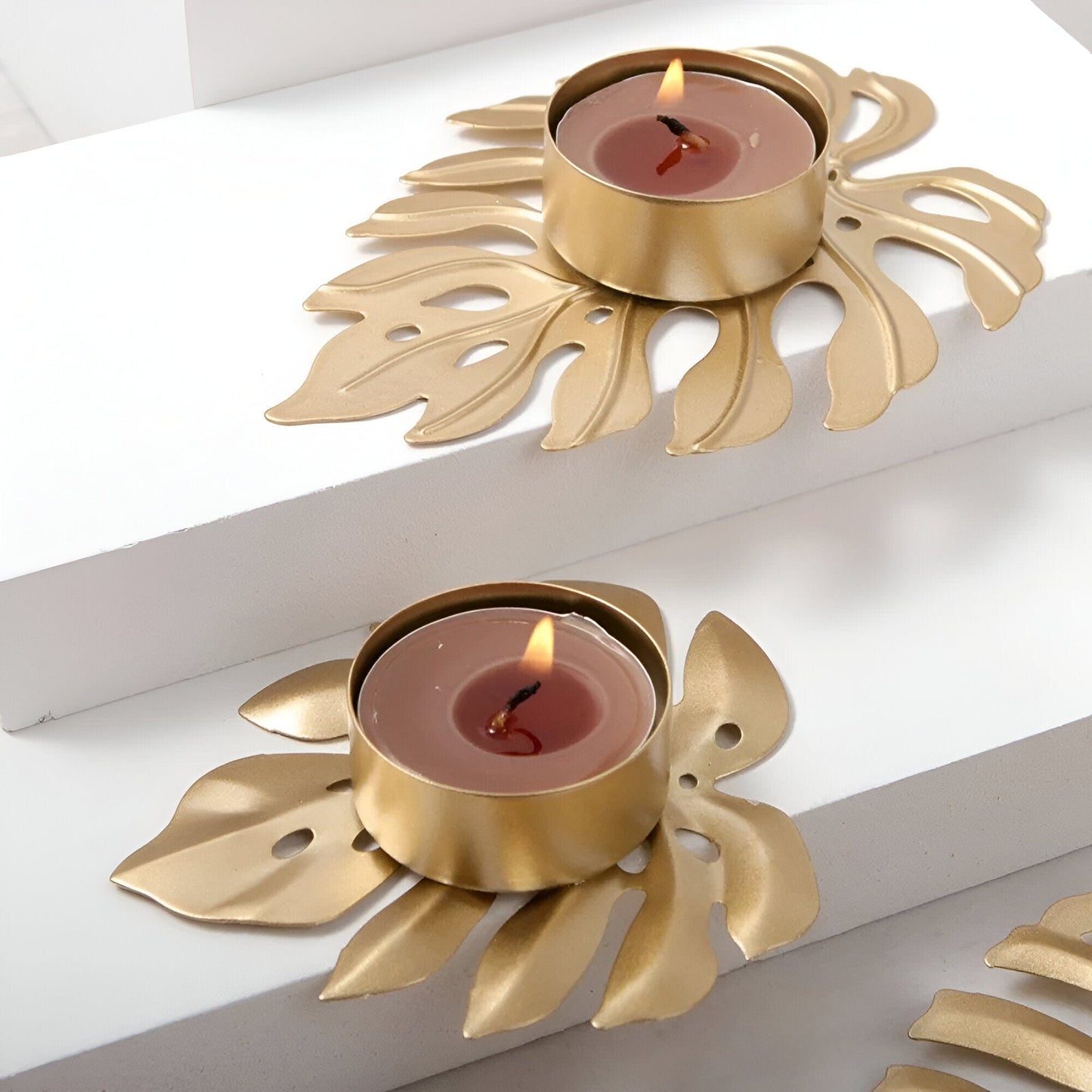 Wrought Iron Monstera Leaf Tealight Candle Holders: 