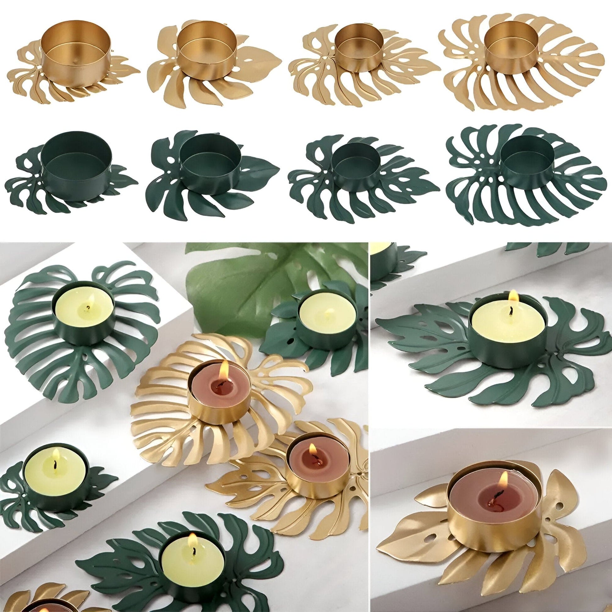 Wrought Iron Monstera Leaf Tealight Candle Holders: 