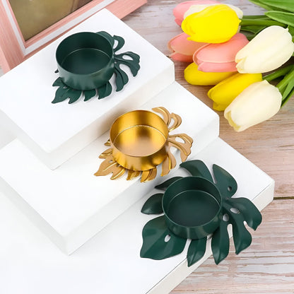 Wrought Iron Monstera Leaf Tealight Candle Holders: 