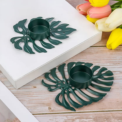 Wrought Iron Monstera Leaf Tealight Candle Holders: 