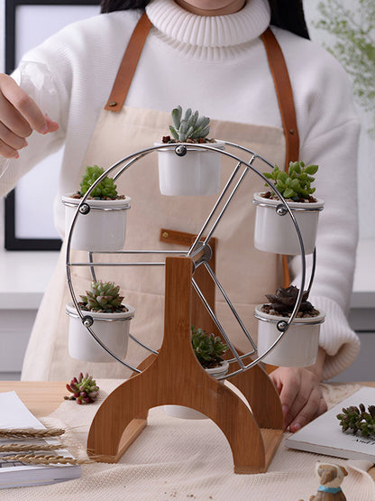 Wooden Ferris Wheel with Ceramic Succulent Planters