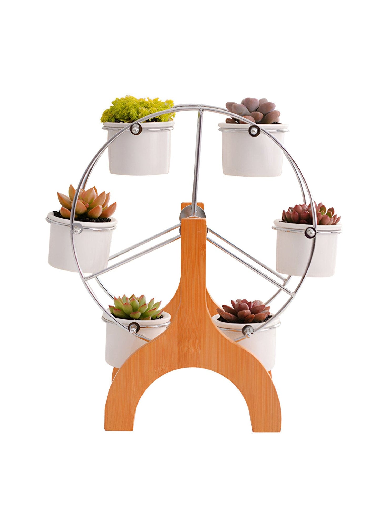 Wooden Ferris Wheel with Ceramic Succulent Planters