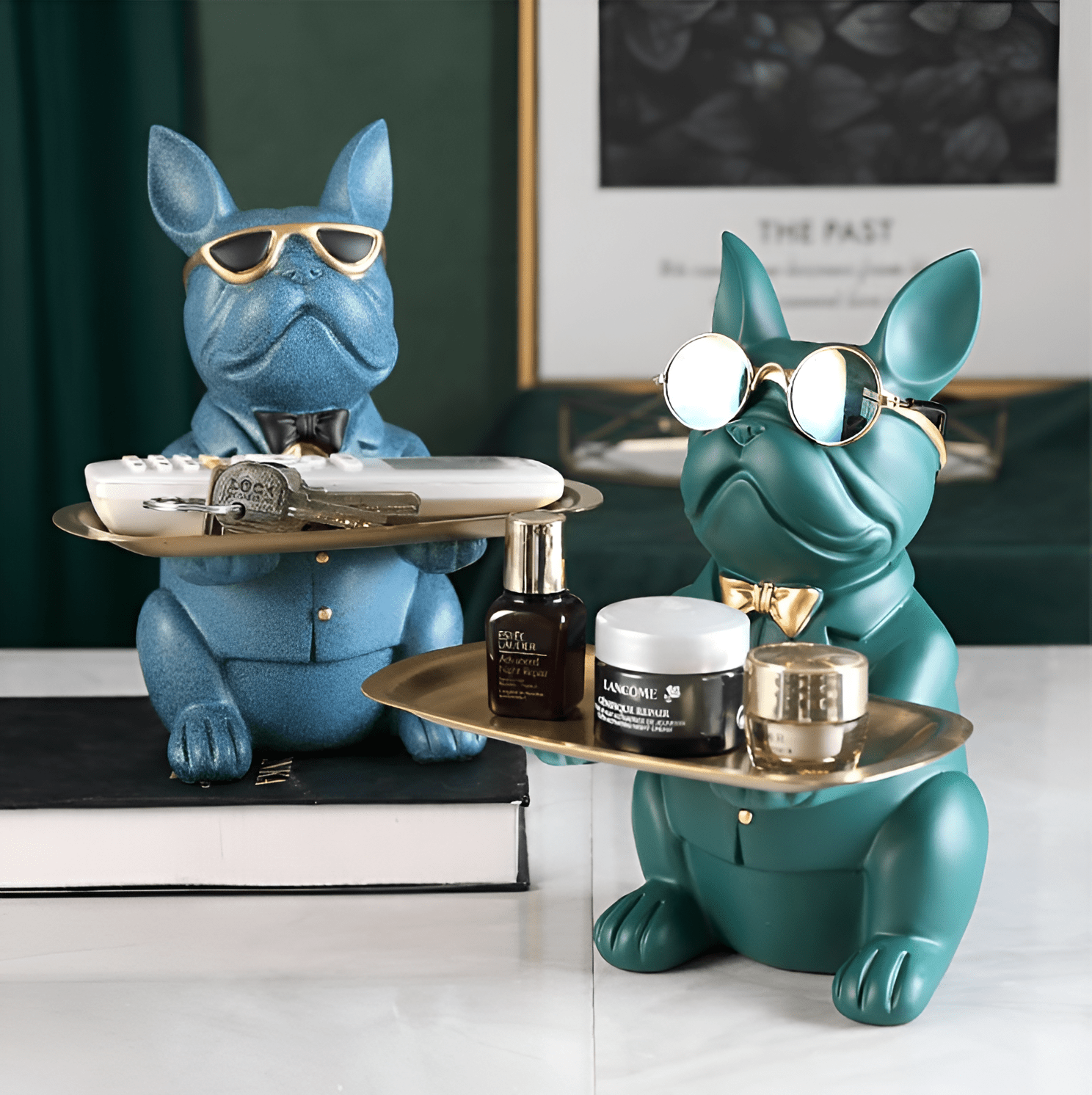 Cool French Bulldog Piggy Bank and Platter Statue