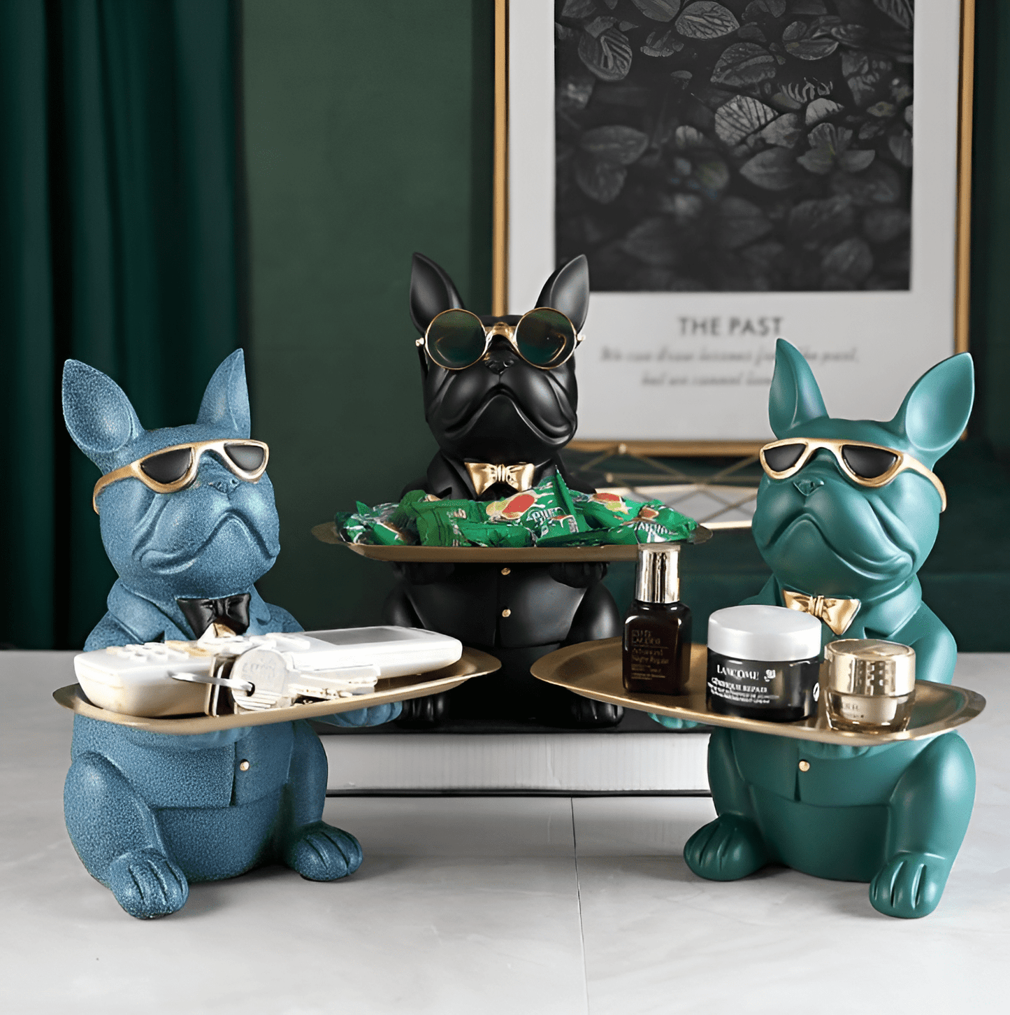 Cool French Bulldog Piggy Bank and Platter Statue