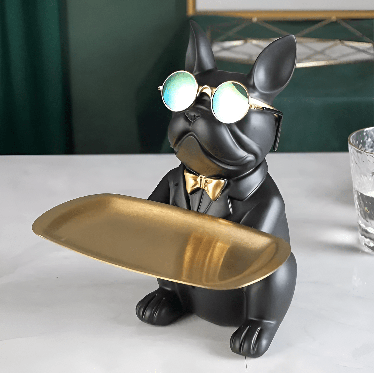 Cool French Bulldog Piggy Bank and Platter Statue