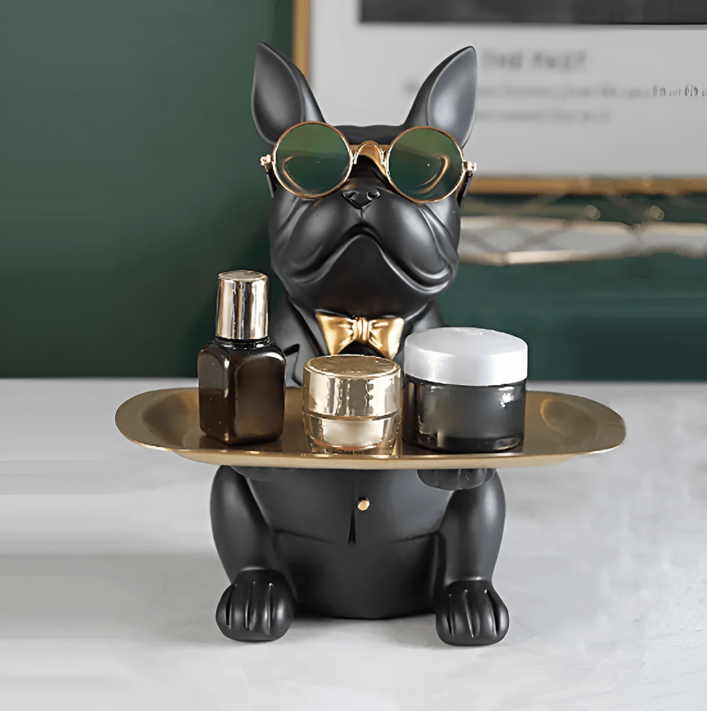 Cool French Bulldog Piggy Bank and Platter Statue