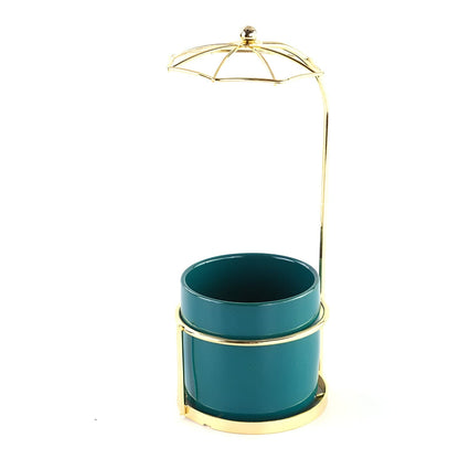 Ceramic Marbled Planter Planter with Gold Umbrella Stand