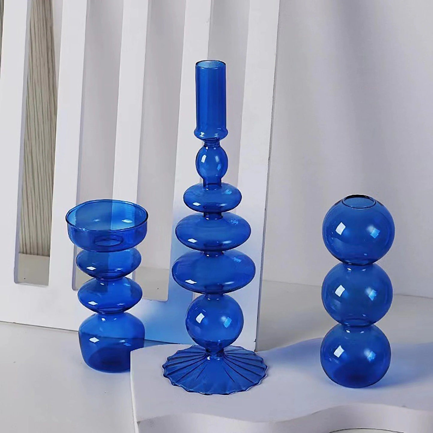 Blue Horizon Taper Glass Candle Stick Holders