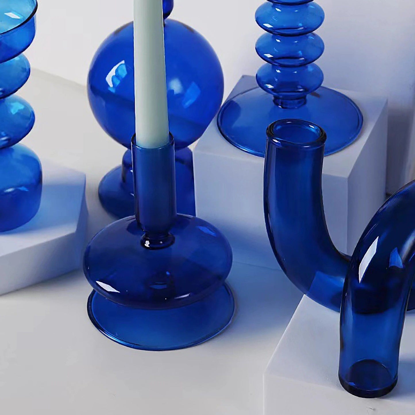 Blue Horizon Taper Glass Candle Stick Holders