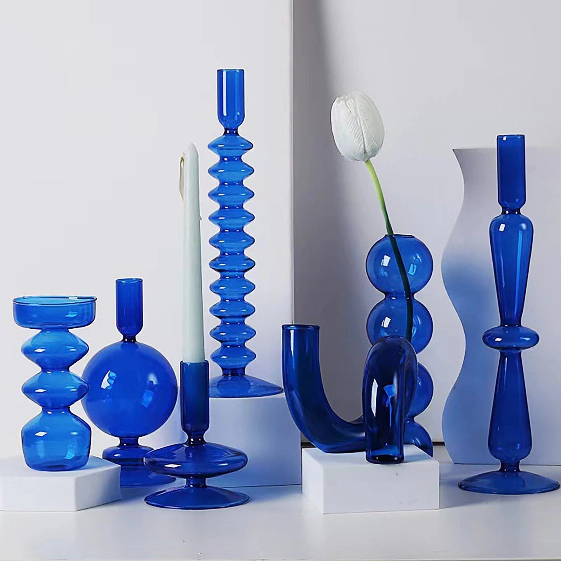 Blue Horizon Taper Glass Candle Stick Holders