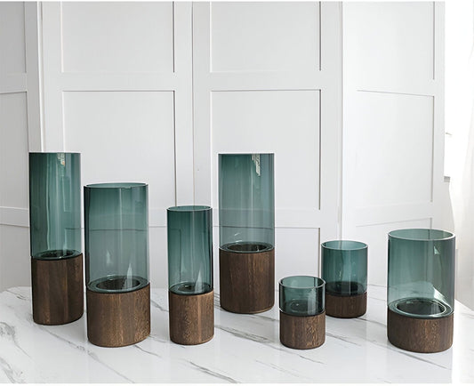 Serenity Wood Base Glass Vases