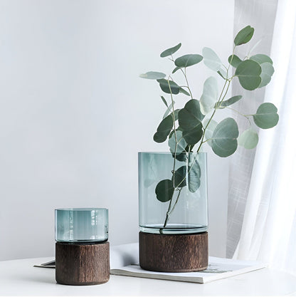 Serenity Wood Base Glass Vases