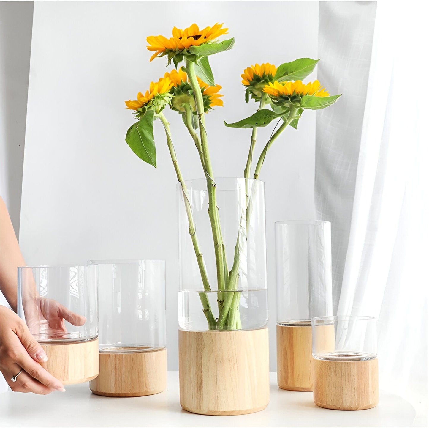 Serenity Wood Base Glass Vases