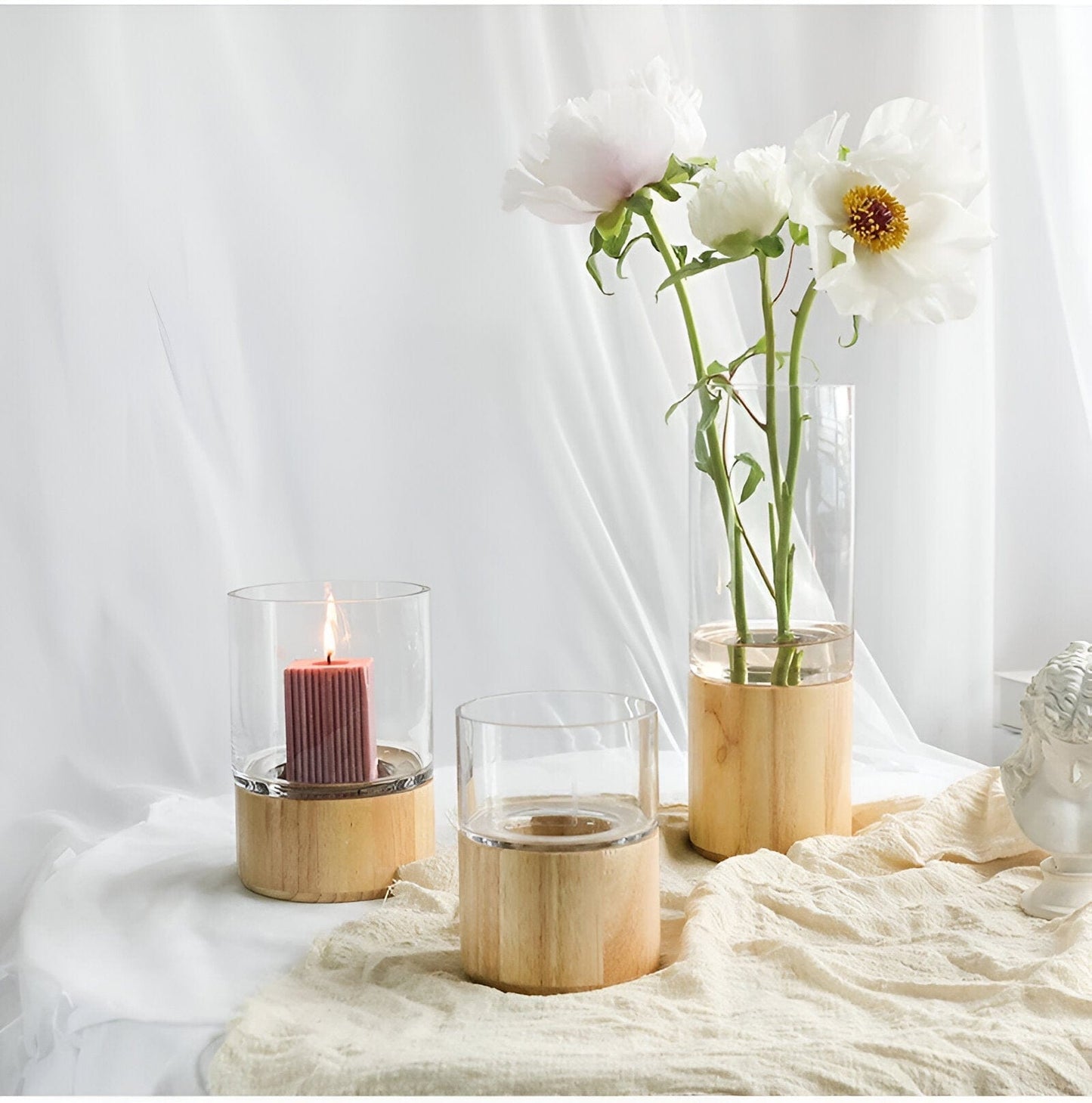 Serenity Wood Base Glass Vases