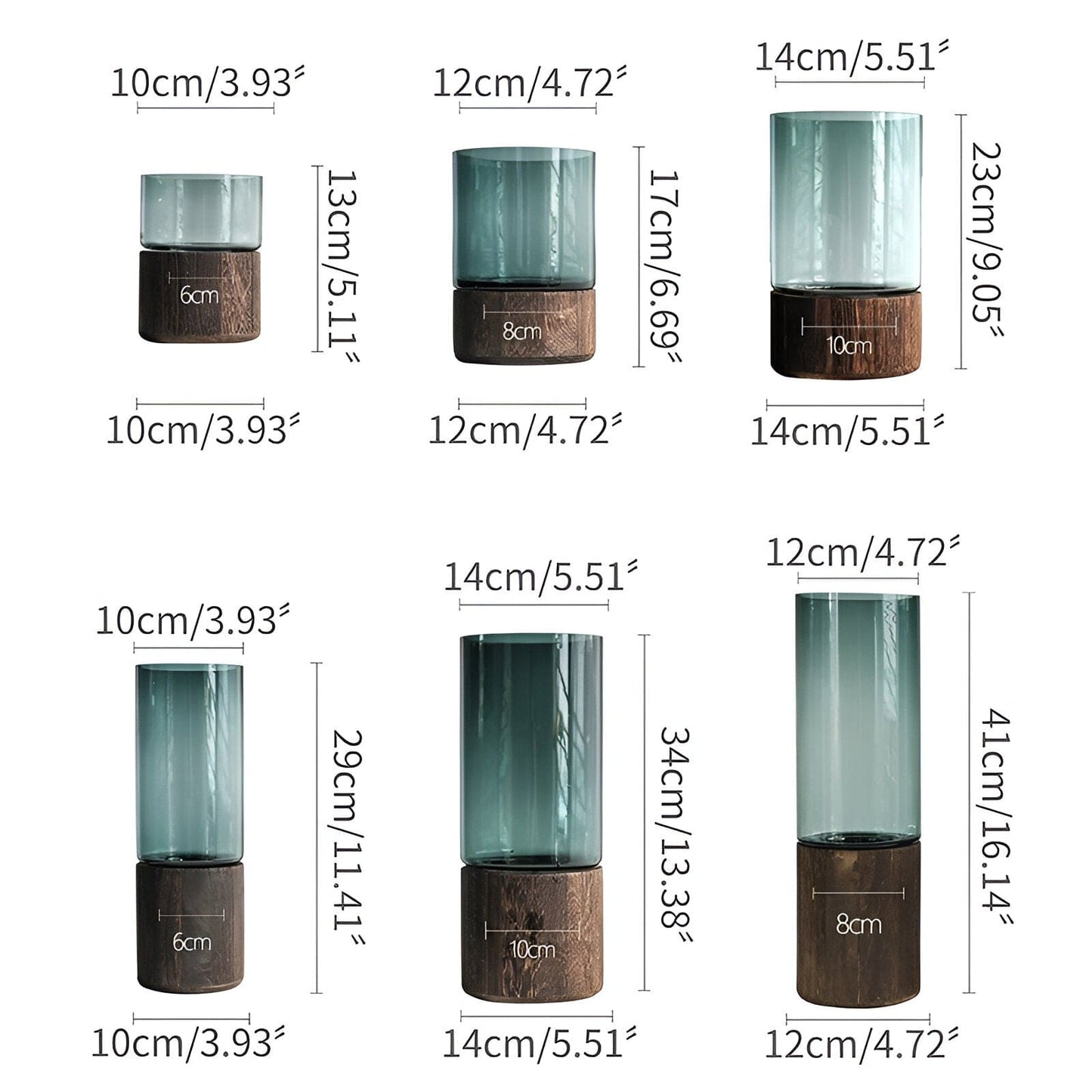 Serenity Wood Base Glass Vases