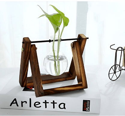 Glass Propagation Vase with A-Frame Wooden Stand