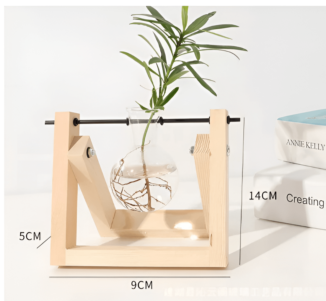 Glass Propagation Vase with A-Frame Wooden Stand