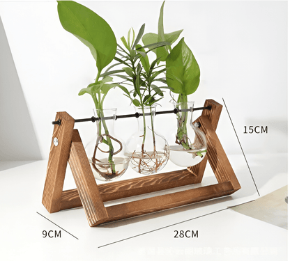 Glass Propagation Vase with A-Frame Wooden Stand