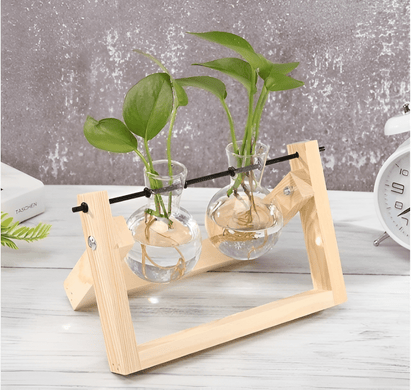 Glass Propagation Vase with A-Frame Wooden Stand