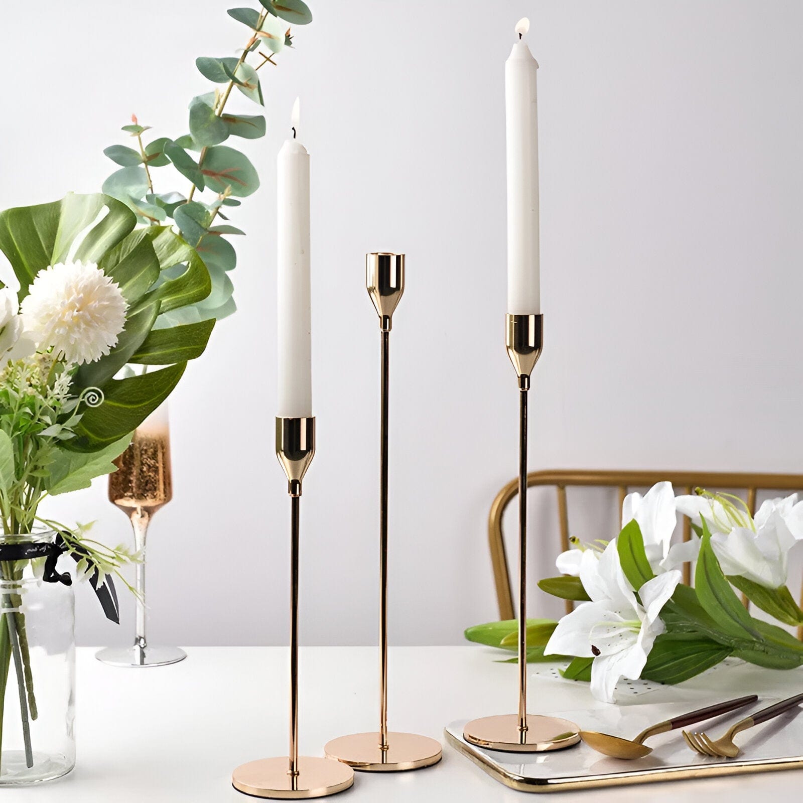 Gold Taper Candle Stick Holder Set