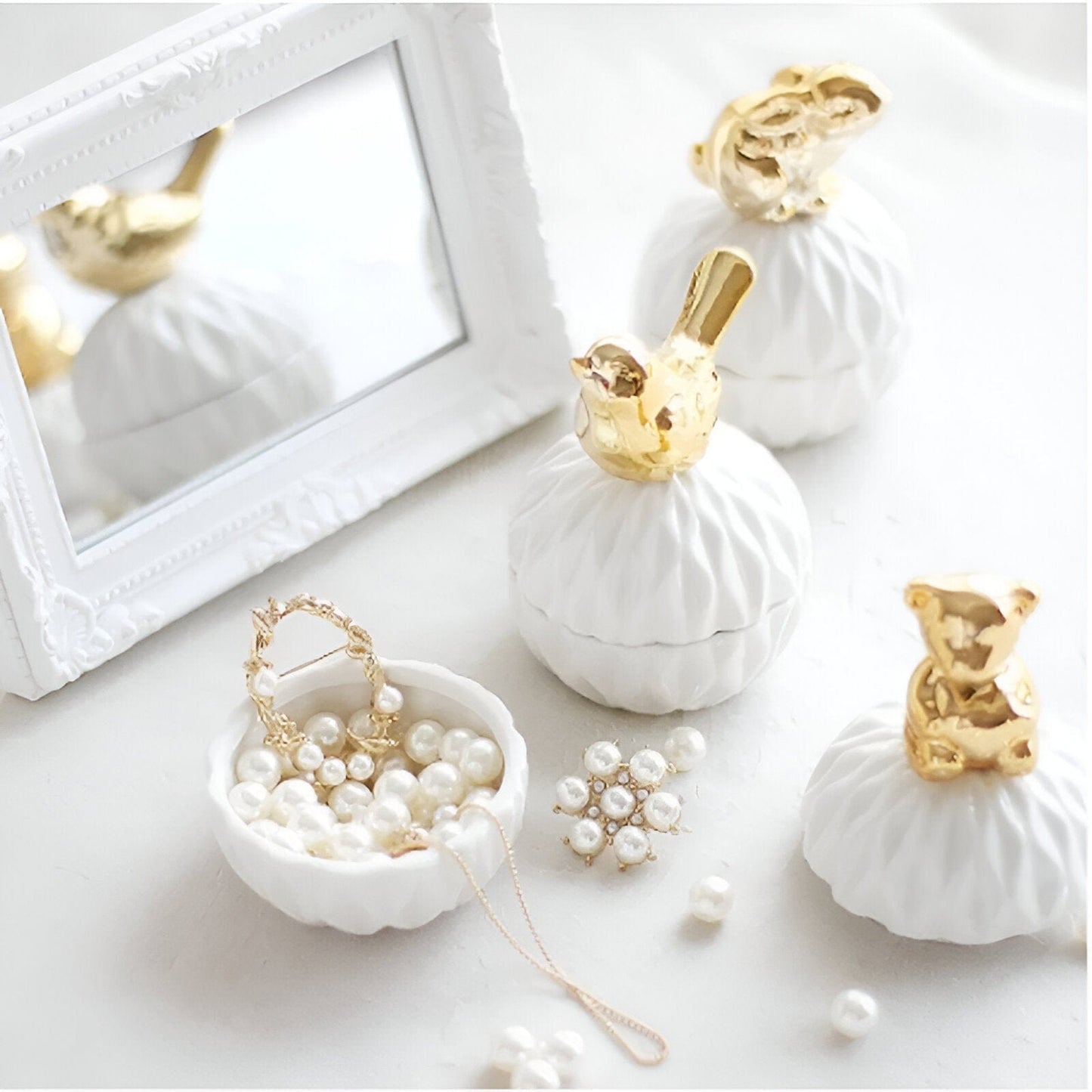 White and Gold Porcelain Jewelry Box