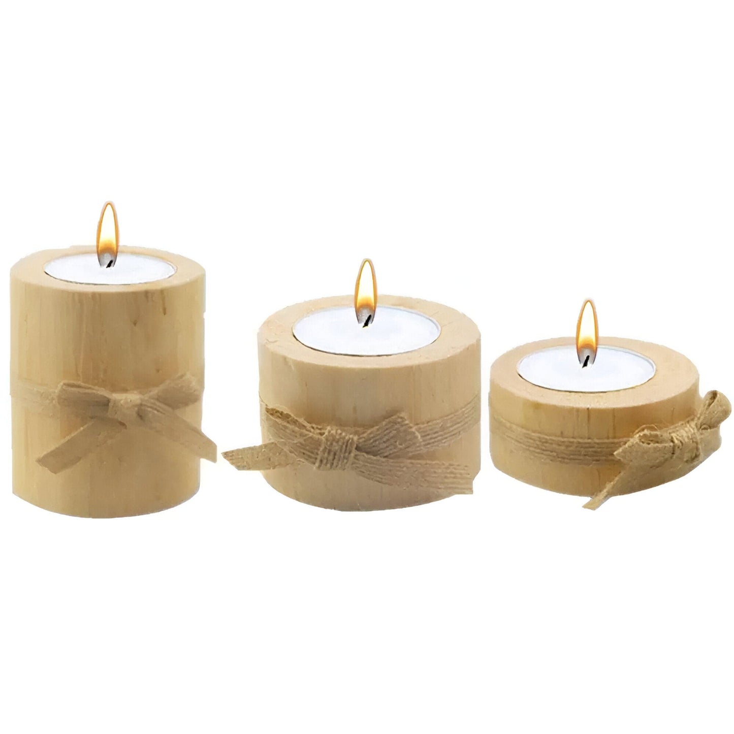 Pine Wood Round Candle Holders