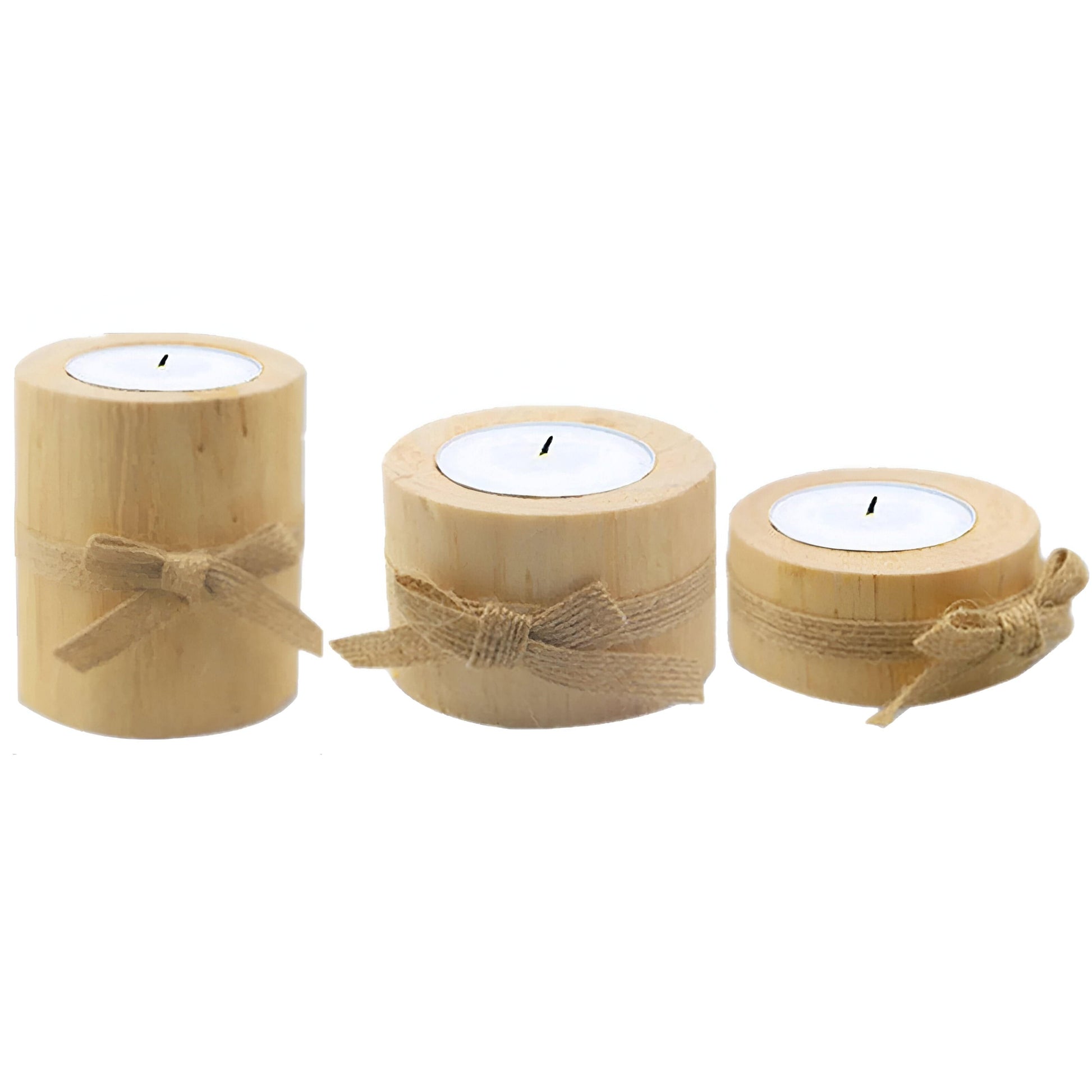 Pine Wood Round Candle Holders