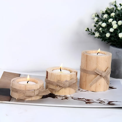 Pine Wood Round Candle Holders