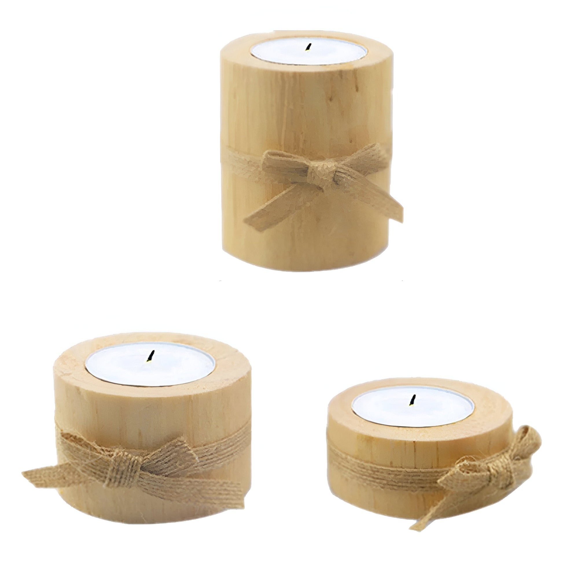 Pine Wood Round Candle Holders