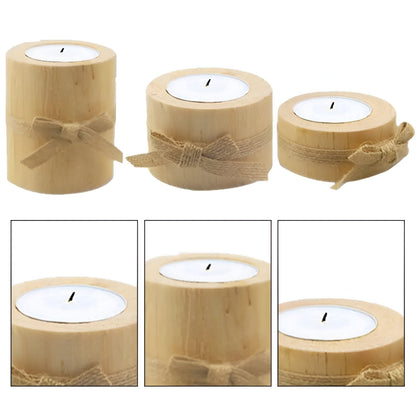 Pine Wood Round Candle Holders