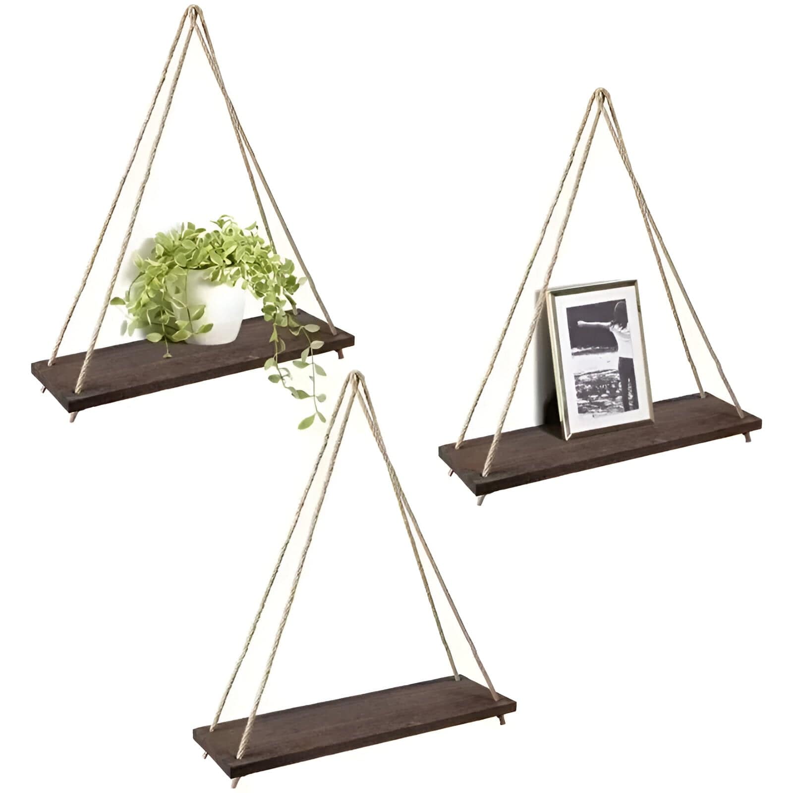 Wooden Rope Swing Wall-Mounted Shelf