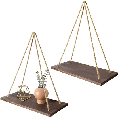 Wooden Rope Swing Wall-Mounted Shelf