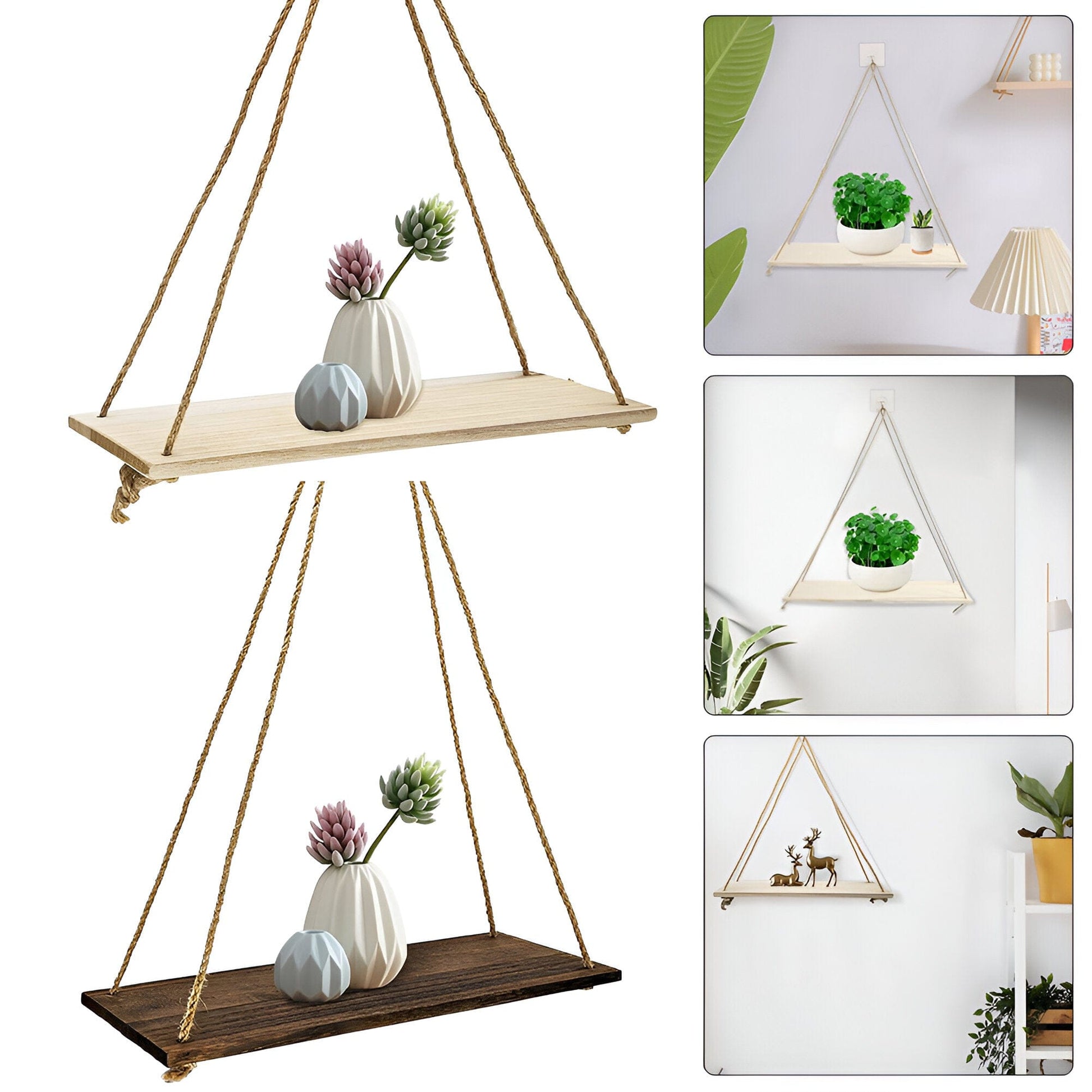 Wooden Rope Swing Wall-Mounted Shelf