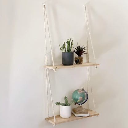 Wooden Rope Swing Wall-Mounted Shelf