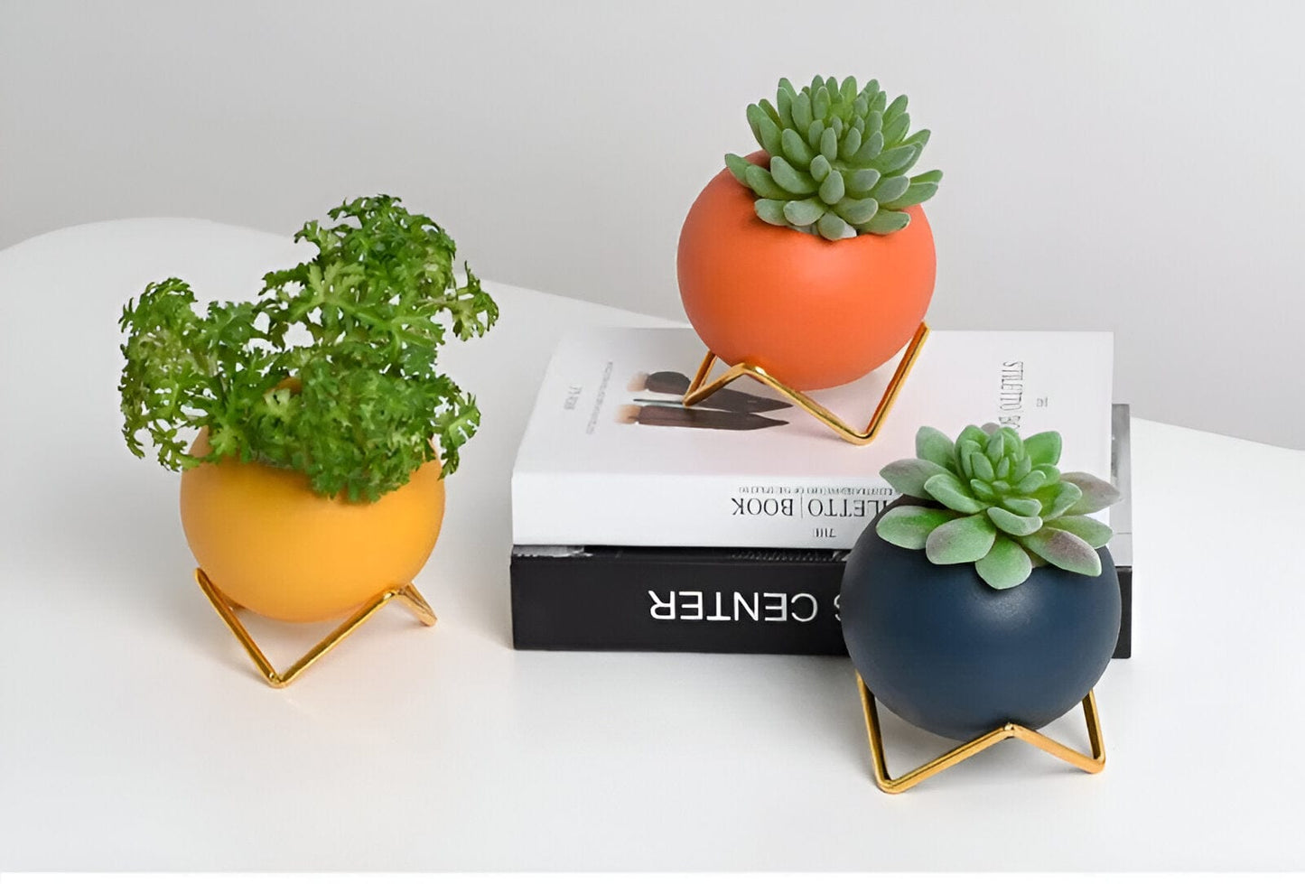  Abstract Colors Ceramic Planter Pots with Stand