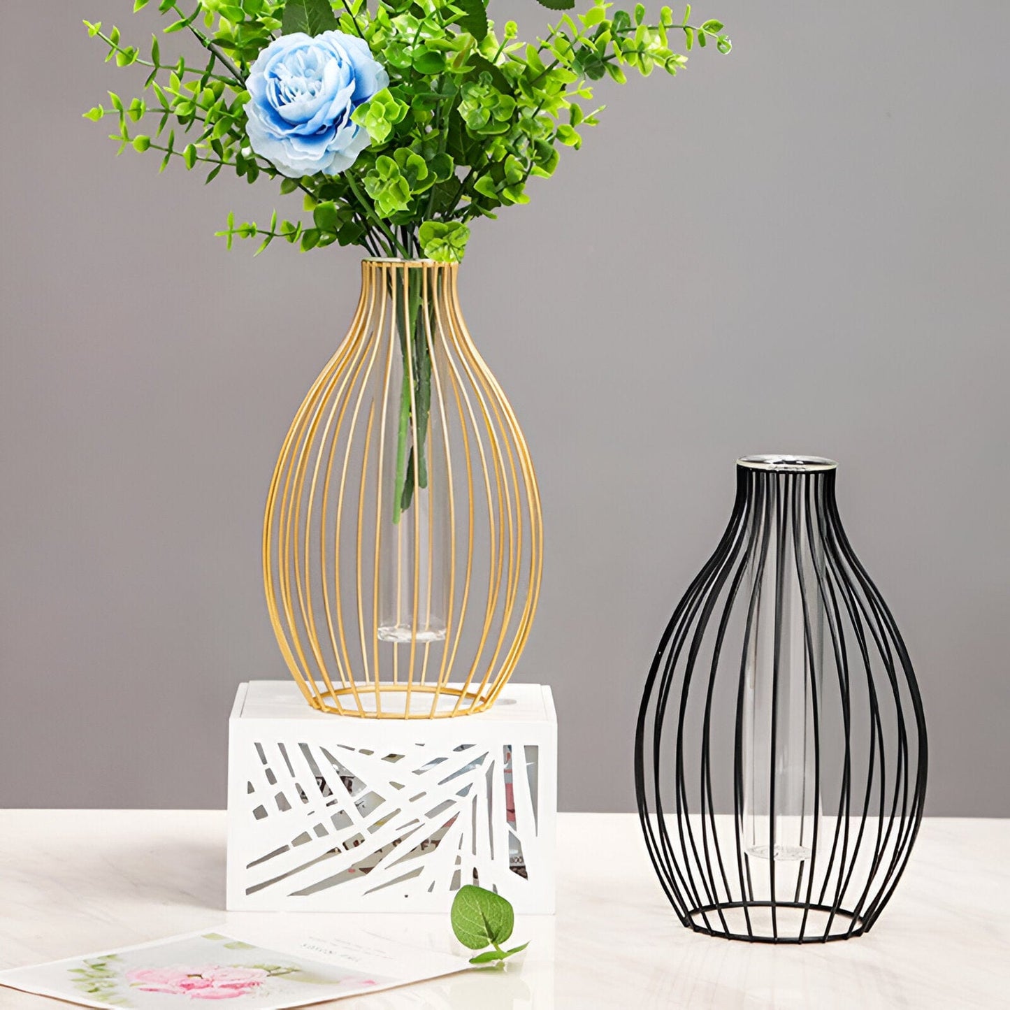 Geometric Iron Flower Vase with Glass Tube