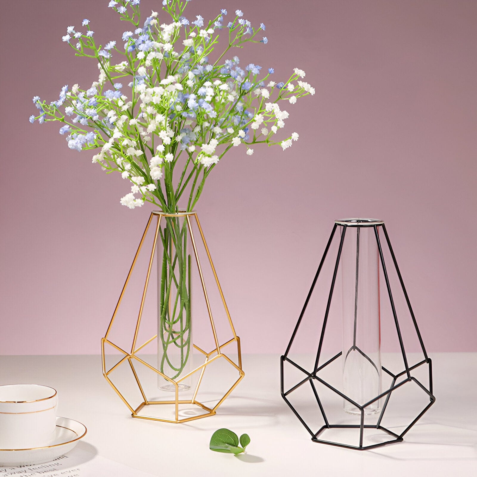 Geometric Iron Flower Vase with Glass Tube