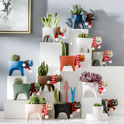 Marbled Ceramic Planter with Gold Metal Plant Stand