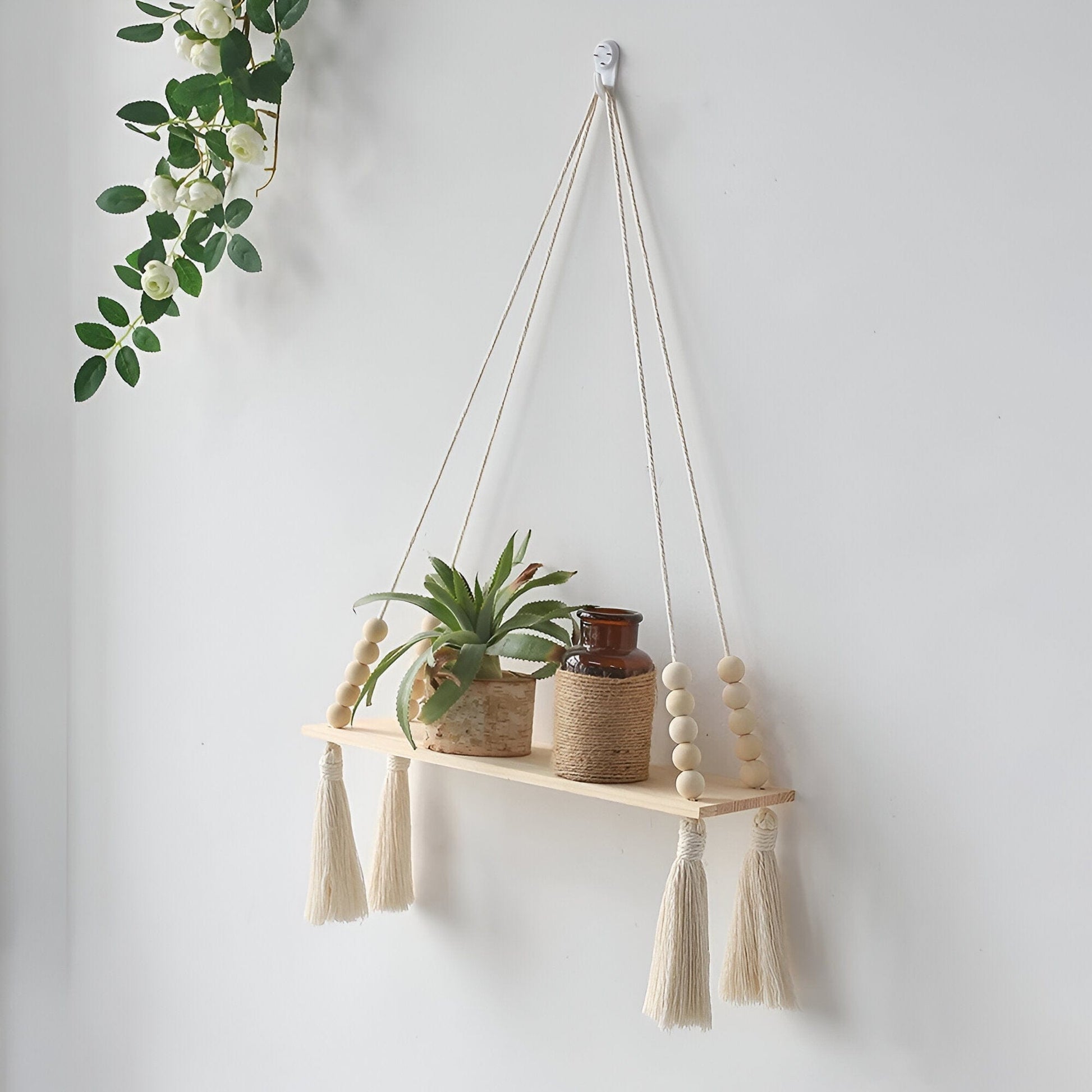 Handmade Macrame Rope Swing Wooden Shelf